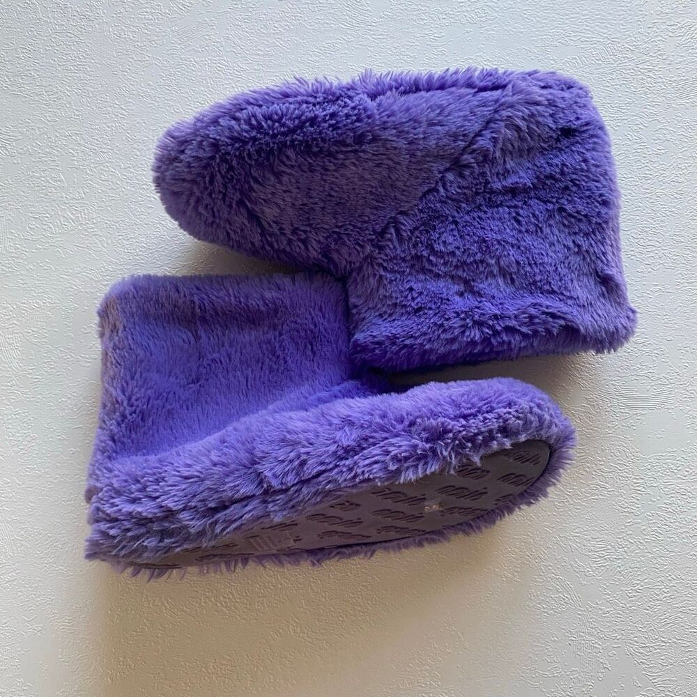 Aerie Purple Faux Fur Bootie Slippers Size S Cozy Plush Winter House Shoes